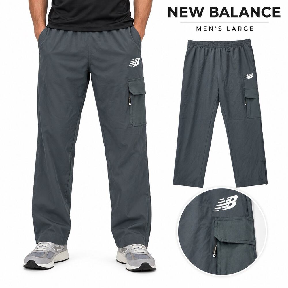 New Balance Mens L Cargo Track Pants Charcoal Gray Ankle Zip Stretch